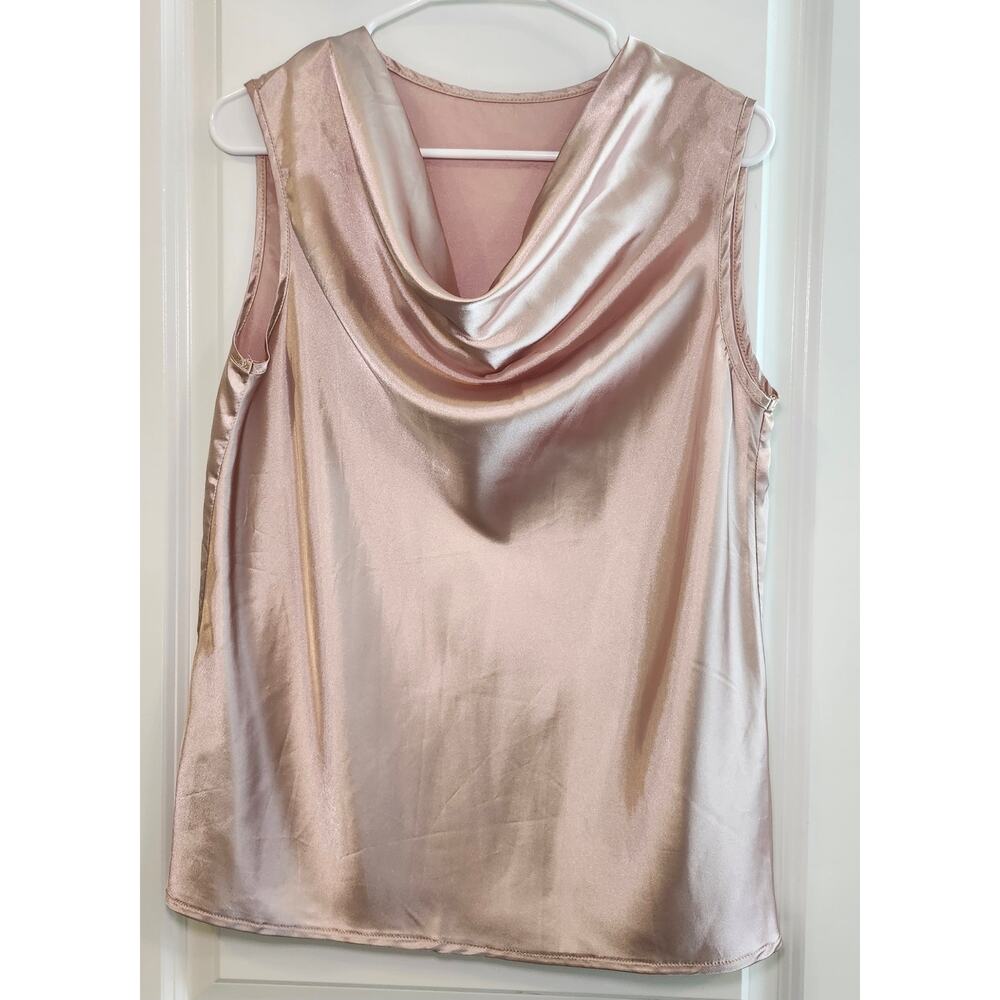Women's Draped Collar Sleeveless Top, Nude/Champagne Color, Size L